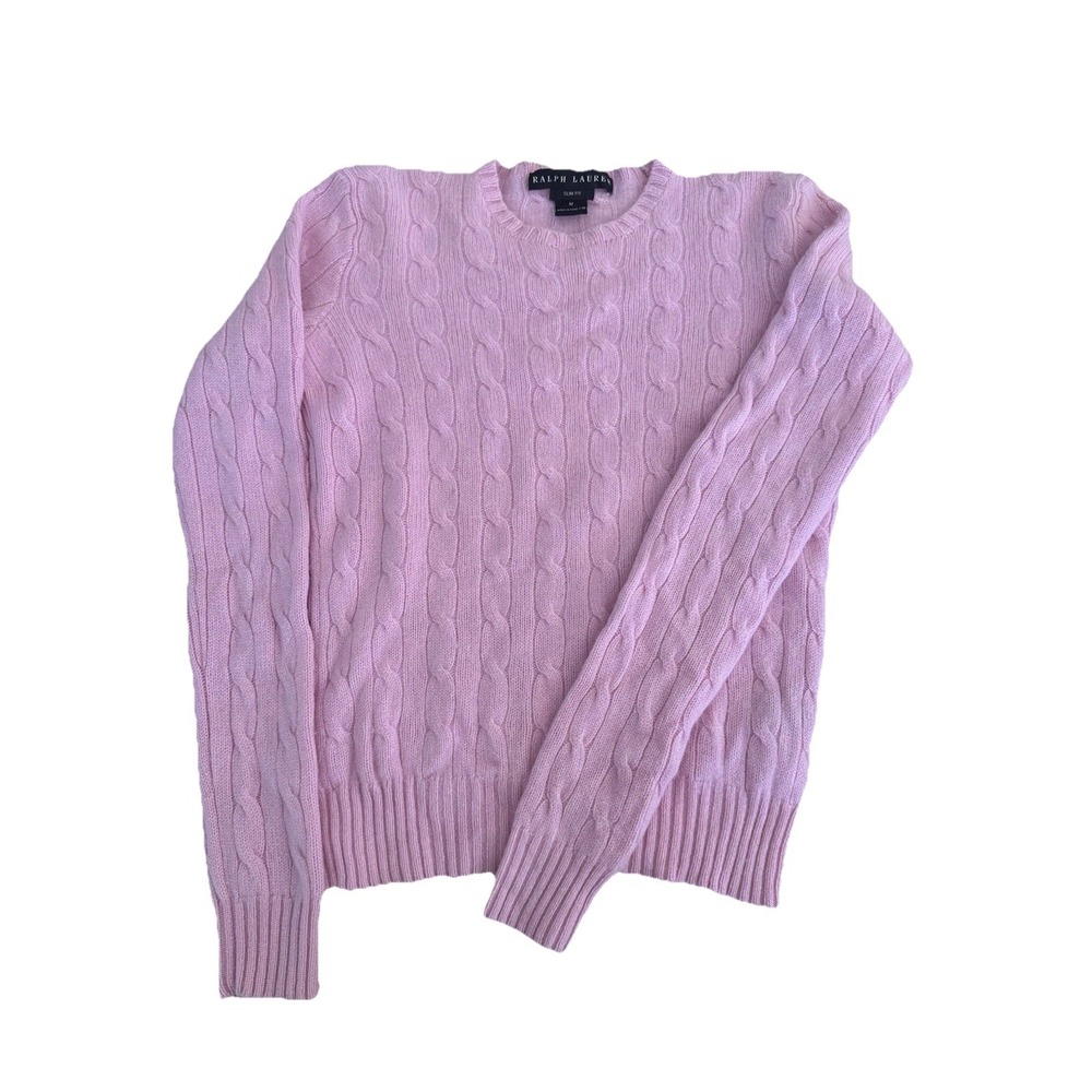 Ralph Lauren BLACK Label Sweater Womens Medium Cable Knit Cashmere Pink